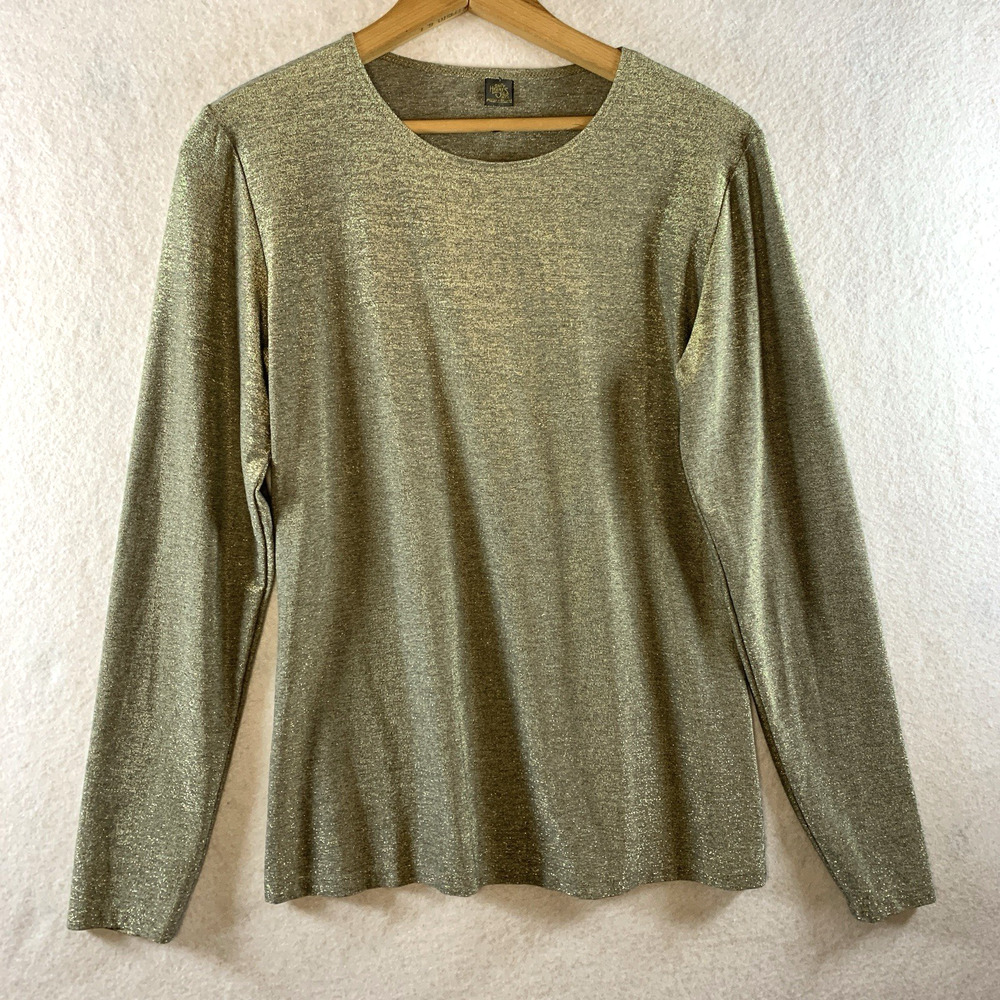 Only Hearts NYC Helena Stewart Womens Top Gold Metallic Layer Stretch‎ Glam Read